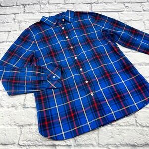 Talbots Petite Blue Red White Plaid Button Down Blouse Long Sleeve Size SP